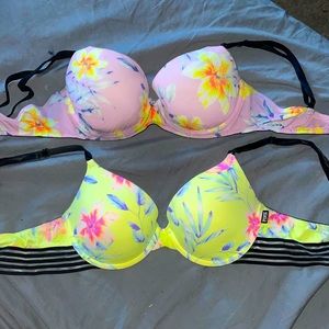 Victoria Secret 34C purple and yellow floral bras